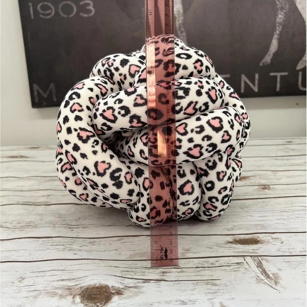 Knot Pillow White Pink Heart‎ Leopard Print Decorative Round OS